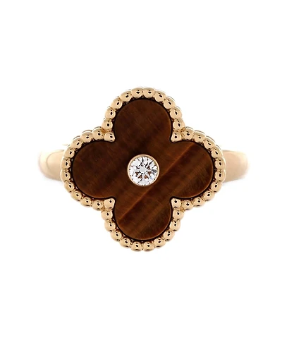 Pre-Owned Van Cleef & Arpels Vintage Alhambra Ring 18K Gold and Tiger Eye with Diamond