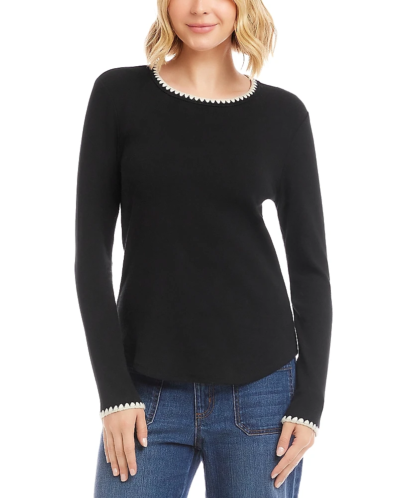 Karen Kane Long Sleeve Edge Stitch Crewneck Top