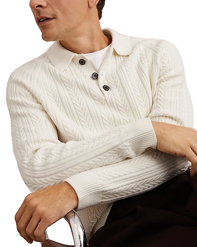 Reiss Half Button Cable Jumper Sweater
