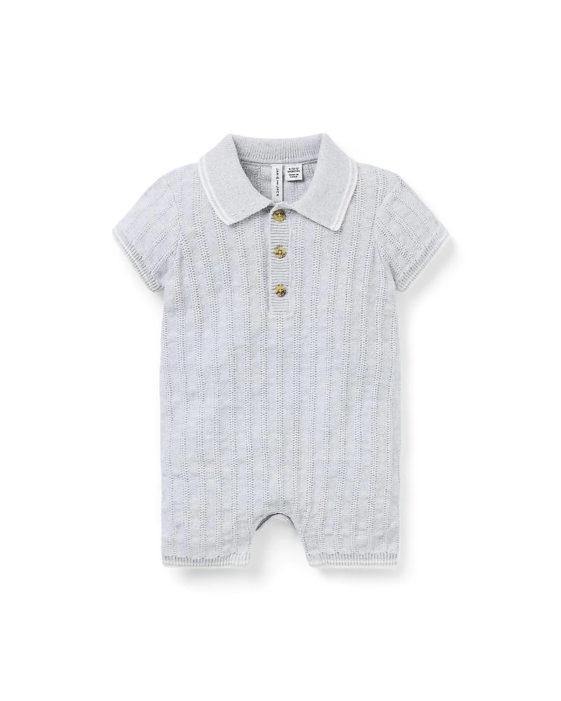 Janie and Jack Boys' Collared Knit Romper - Baby