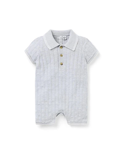 Janie and Jack Boys' Collared Knit Romper - Baby