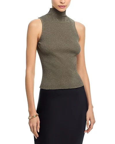 Leset Blake Ribbed Sleeveless Turtleneck Top