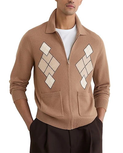 Reiss Zip Through Argyle Sweater