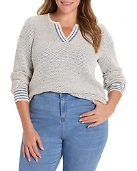Nic+Zoe Plus Tuck Texture Split Neck Sweater