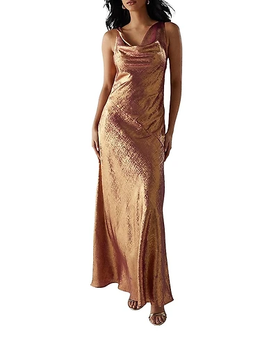 Warehouse Metallic Lame Cowl Neck Maxi Dress