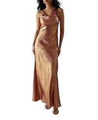 Warehouse Metallic Lame Cowl Neck Maxi Dress