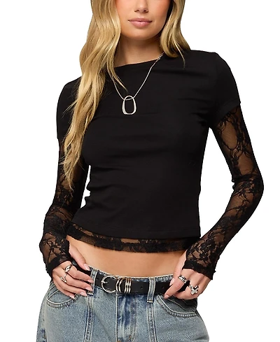 Edikted Layered Lace Sleeve T Shirt