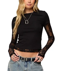 Edikted Layered Lace Sleeve T Shirt