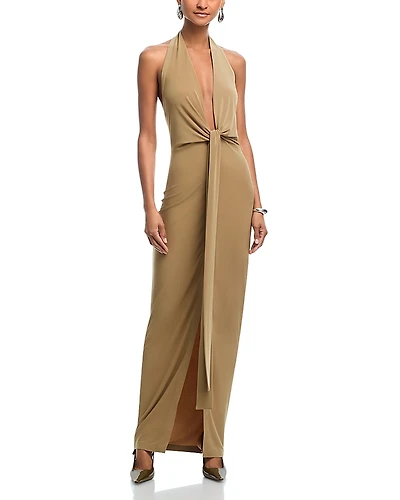 Norma Kamali Tie Front Halter Gown