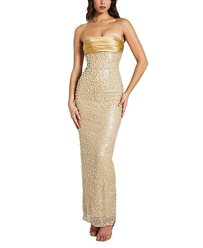Miss Circle Lainey Satin Sequin Beaded Maxi Dress