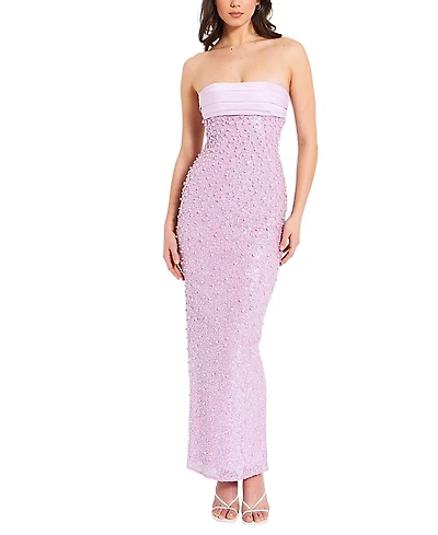 Miss Circle Lainey Embellished Beaded Satin Sequin Maxi Dress