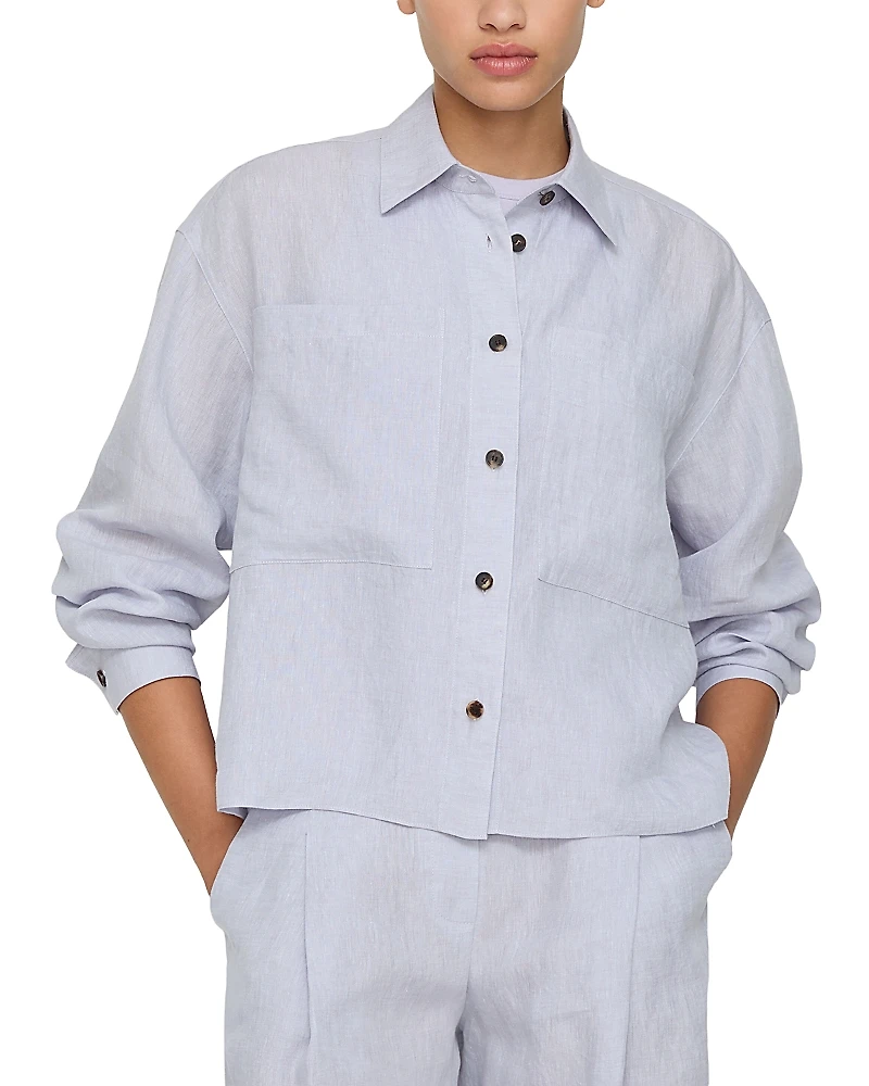 Lafayette 148 New York Cropped Boyfriend Linen Shirt