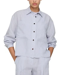 Lafayette 148 New York Cropped Boyfriend Linen Shirt