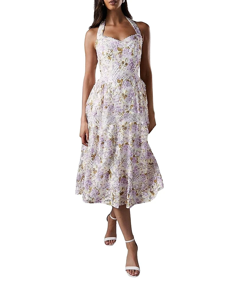 Coast Printed Lace Halter Neck Midi Dress