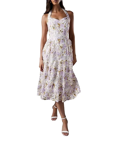 Coast Printed Lace Halter Neck Midi Dress