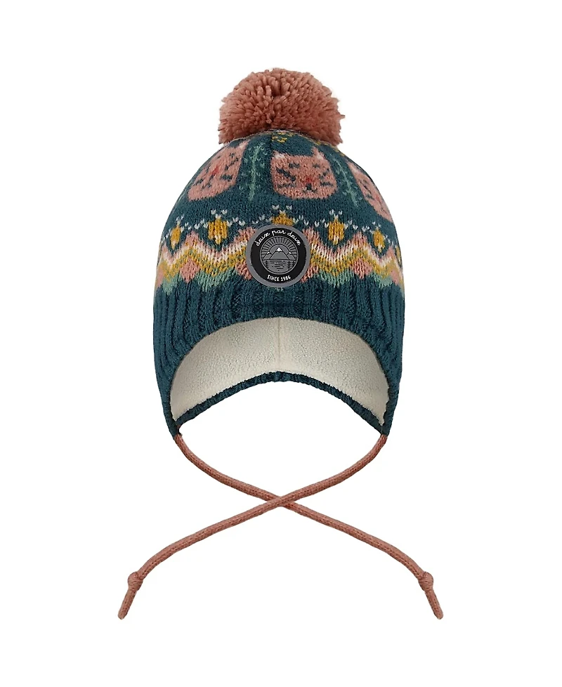 Deux par Girls' Lined Peruvian Knit Pompom Hat - Little Kid, Big Kid