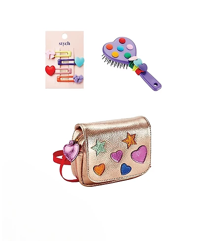 Stych Heart Bag and Accessories Gift Box (Hair Brush and Hair Clips and Hair Ties) - 9 pieces