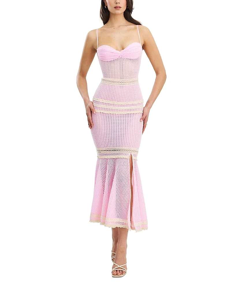 Miss Circle Pallas Bodycon Crochet Lace Trim Mermaid Maxi Dress