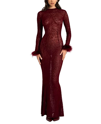 Miss Circle Patricia Leopard Burnout Velvet Mesh Maxi Dress