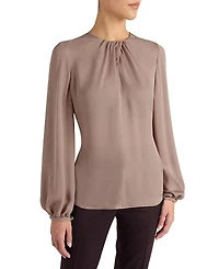 Santorelli Elena Silk Charmeuse Long Sleeve Twist Neckline Blouse