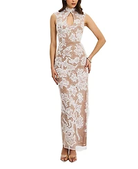 Miss Circle Tavia Beaded Teardrop Neckline Maxi Dress