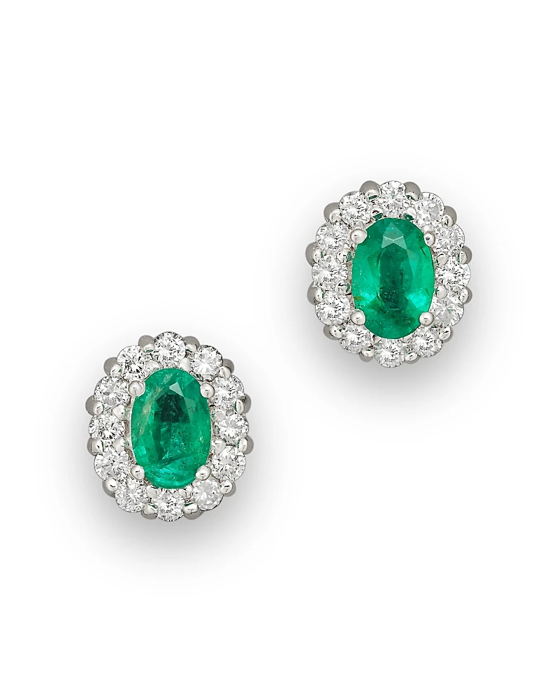 Emerald and Diamond Oval Stud Earrings
