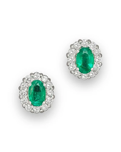 Emerald and Diamond Oval Stud Earrings
