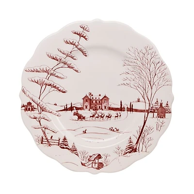 Country Estate Scallop Dinner Plate Winter Frolic, Christmas Eve Ruby