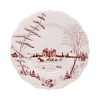 Juliska Country Estate Scallop Dinner Plate Winter Frolic, Christmas Eve Ruby