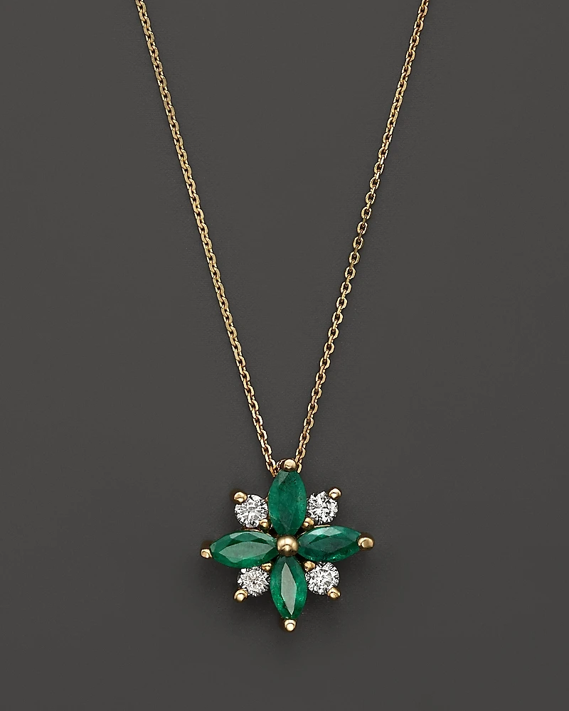 Emerald and Diamond Flower Pendant Necklace