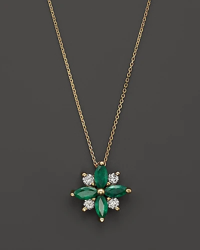 Emerald and Diamond Flower Pendant Necklace