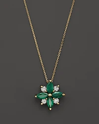 Emerald and Diamond Flower Pendant Necklace