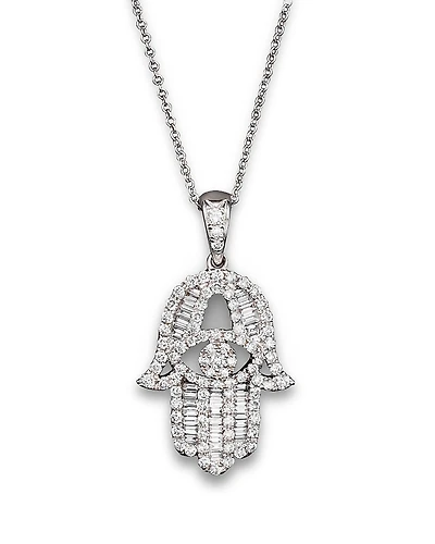 Diamond and Baguette Hamsa Pendant Necklace