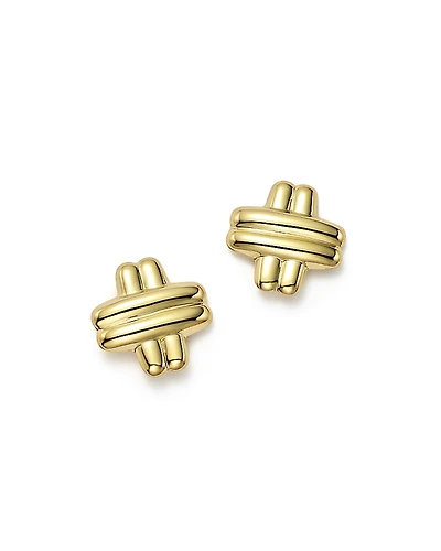14K Yellow Gold Medium Cross Stud Earrings