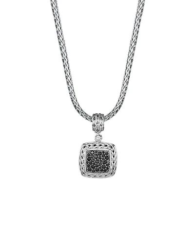 Sterling Silver Classic Chain Medium Square Pendant with Black Sapphire