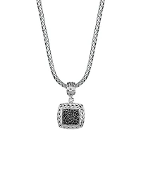 Sterling Silver Classic Chain Medium Square Pendant with Black Sapphire
