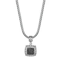 John Hardy Sterling Silver Classic Chain Medium Square Pendant with Black Sapphire