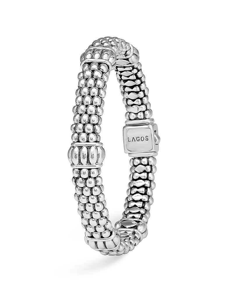 Lagos Signature Sterling Silver Fluted Station Caviar Bracelet