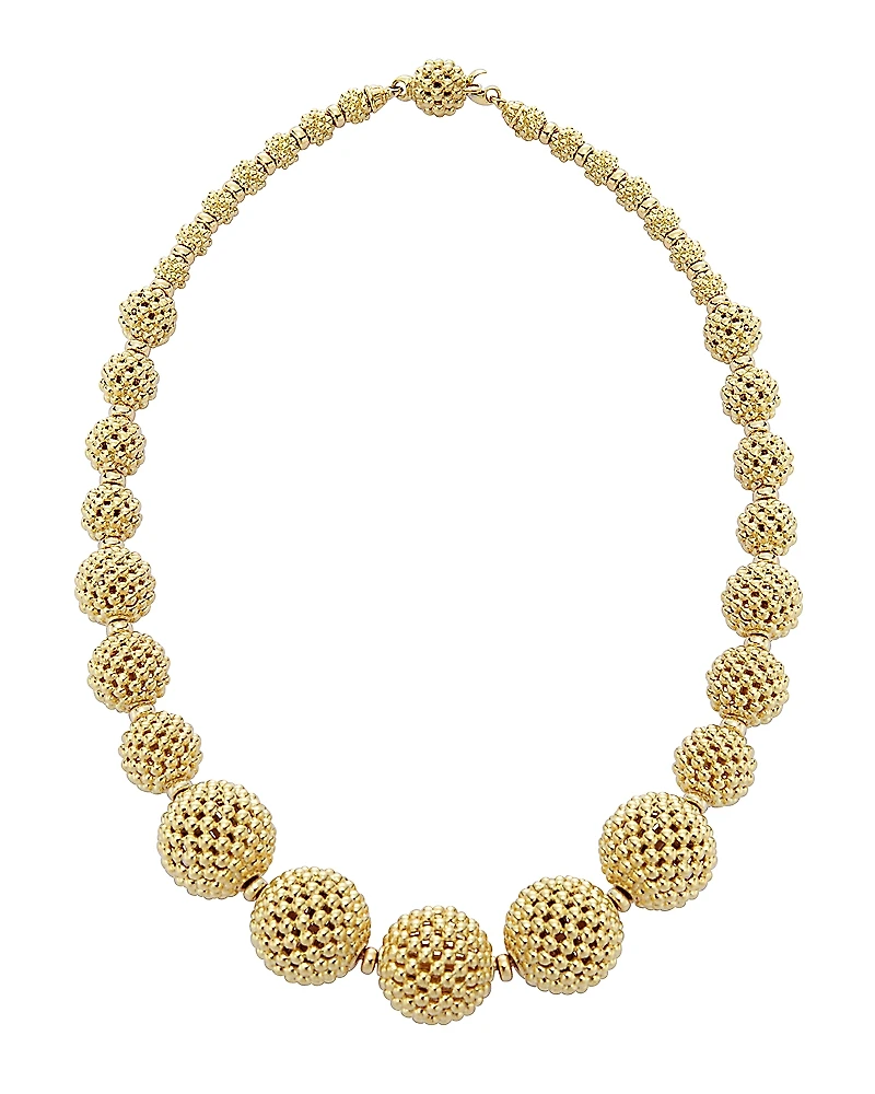 Lagos 18K Gold Caviar Graduated Lattice Ball Statement Necklace, 16