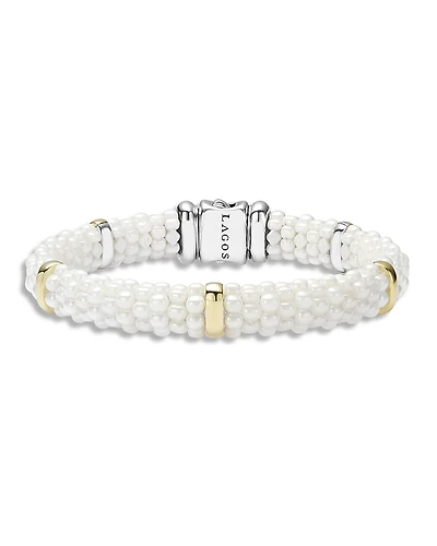 Lagos White Caviar Ceramic and 18K Gold 5-Station Bracelet
