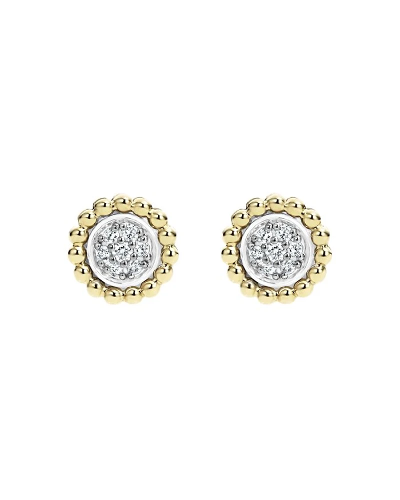 LAGOS 18K Gold and Diamond Caviar Stud Earrings
