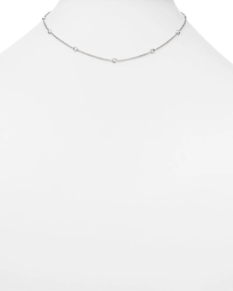 18K White Gold or Yellow Diamond Station Necklace, 16"