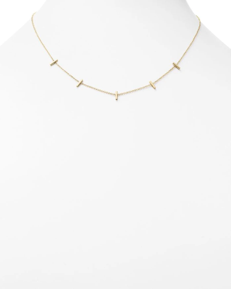 14K Yellow Gold Bar Station Necklace, 16"