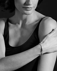Sterling Silver Caviar Spark Diamond Bar Chain Bracelet