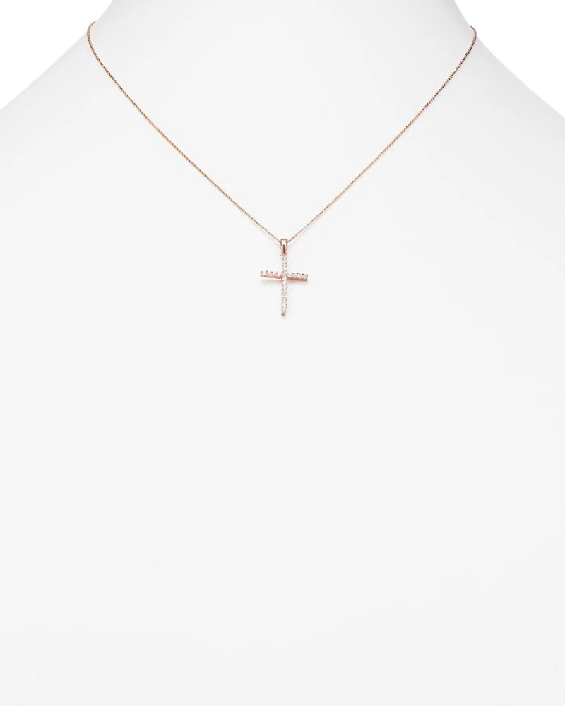 Diamond Cross Necklace in 14K Rose Gold, .25 tcw