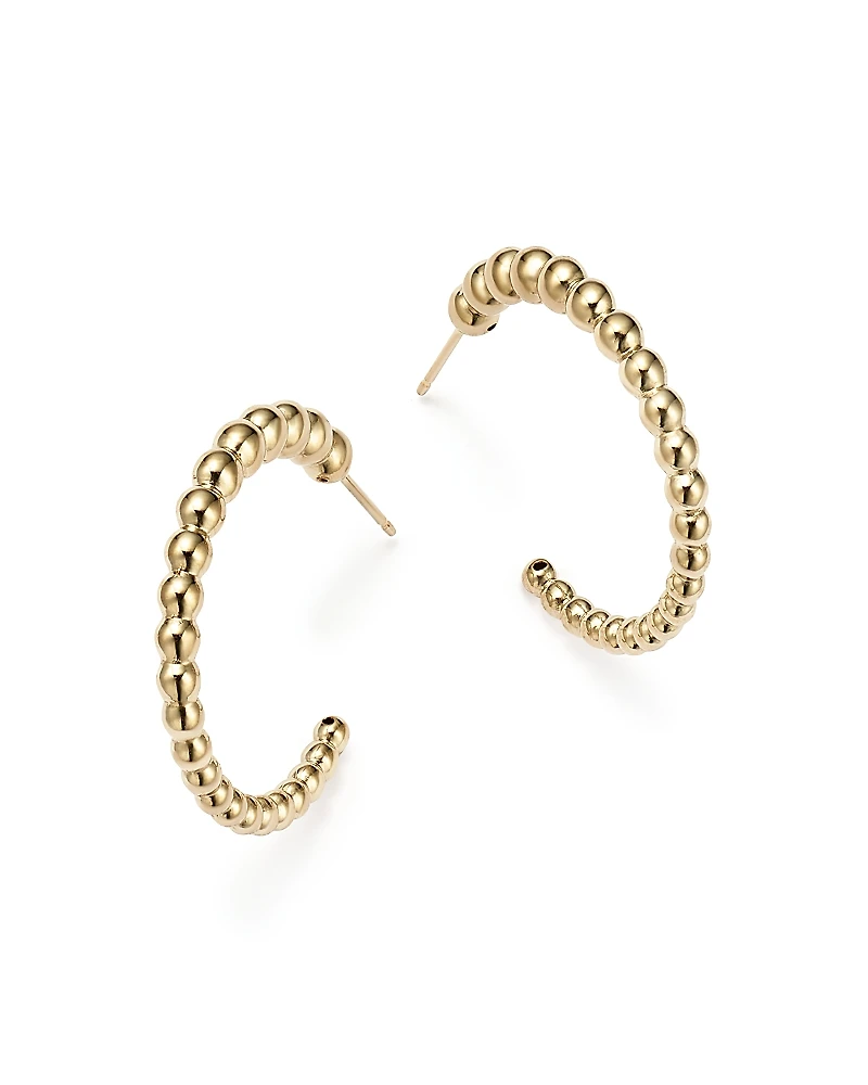 14K Yellow Gold Graduated Bead Hoop Earrings