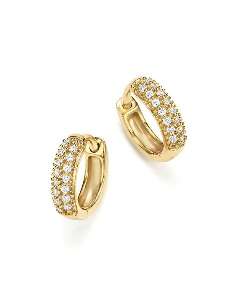 Diamond Mini Hoop Earrings in 14K Yellow Gold, .15 tcw