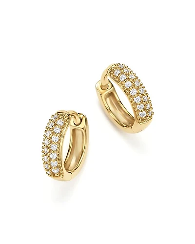 Diamond Mini Hoop Earrings in 14K Yellow Gold, .15 tcw