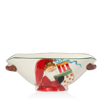 Old St. Nick with Presents Handled Oval Bowl