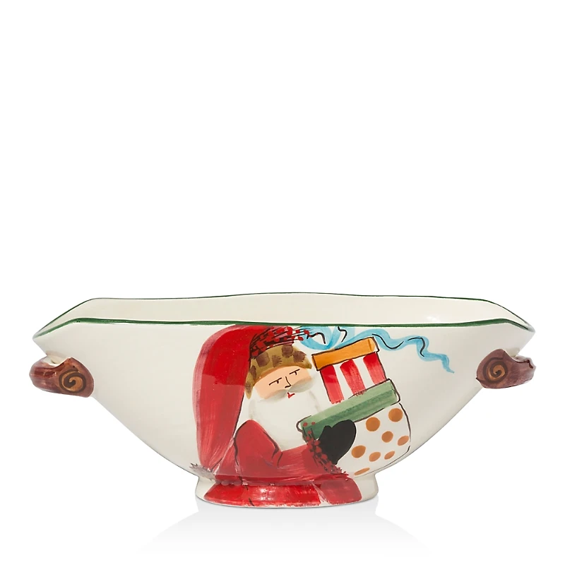 Vietri Old St. Nick with Presents Handled Oval Bowl